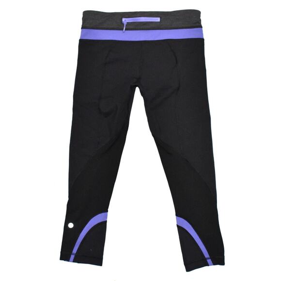 A6 Auth LULULEMON Black Blue Stripes Soulcycle Run Inspire Crop II Pants Size 6 - Picture 3 of 5